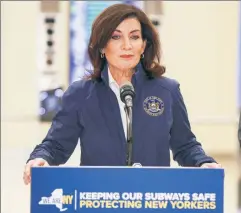  ?? ?? Campaign Hail Mary: Gov. Hochul at Grand Central Terminal 2½ weeks before Election Day, announcing a “surge” in subway cops.