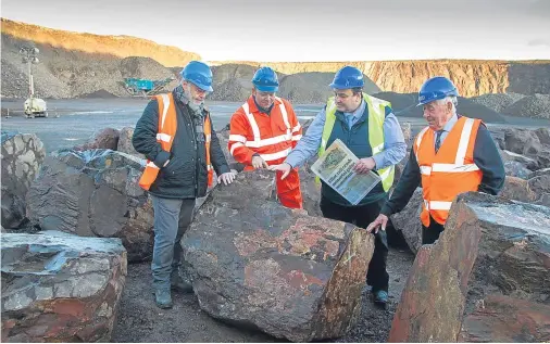  ?? Picture: Paul Reid. ?? Councillor David Fairweathe­r, Craig Geddes of Geddes Group, Jim Millar and Councillor David Lumgair.