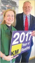  ??  ?? Terry Waite and KM Group chairman Geraldine Allinson at the launch of the KM’s Year of Reading campaign