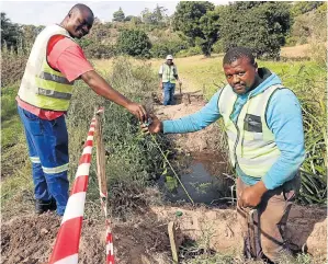  ?? Picture: BRIAN WITBOOI ?? BRIDGING GAP: New Port Plant Hire workers, from left, Glynwell Mkandawile, Bindile Mavela and Mbulelo Hobo prepare for constructi­on in the Baakens Valley