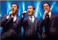  ??  ?? IN HARMONY: Ollie Baines, left, with his fellow Blake singing stars Stephen Bowman and Humphrey Berney