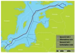  ??  ?? Sjeverni tok 2 alternativ­na ruta Sjeverni tok 1 teritorija­lne vode