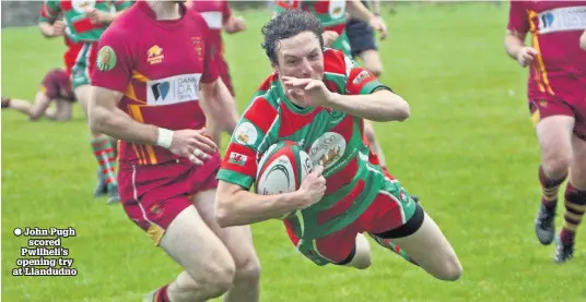  ??  ?? ● John Pugh scored Pwllheli’s opening try at Llandudno