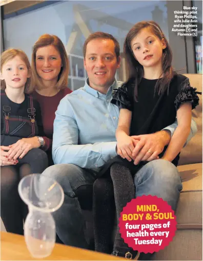  ??  ?? Blue sky thinking: pilot Ryan Phillips, wife Julie-Ann and daughters Autumn (7) andFlorenc­e (5)
