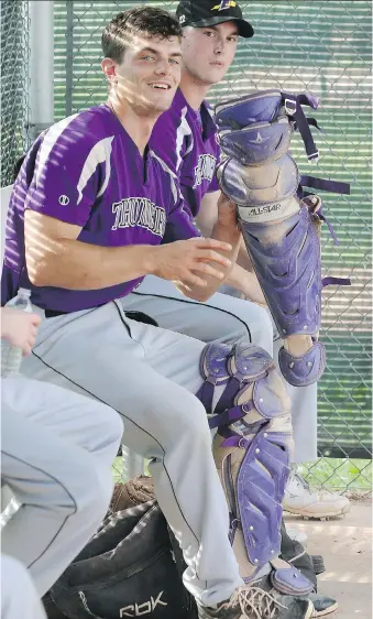  ?? NICK BRANCACCIO ?? Jesse Carriere, left, has a view of both sides of the plate as Tecumseh’s catcher and closer.