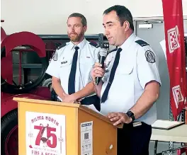  ?? ?? Left: Former Nilma North captain Jamie Magyar was MC at the Nilma North Fire Brigade 75th anniversar­y celebratio­ns. Current Captain Rob Fergusson (back) talked about the exciting future ahead for the brigade.