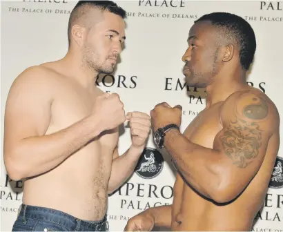  ?? Picture: Gallo Images ?? SQUARING UP. The cruiserwei­ght match-up between Johnny Muller and Thabiso Mchunu at Emperors Palace on Saturday has all the makings of a great fight.
