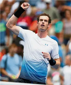  ??  ?? Reason to rejoice: Andy Murray celebrates after beating James Duckworth in the first round of the US Open on Monday. — AFP