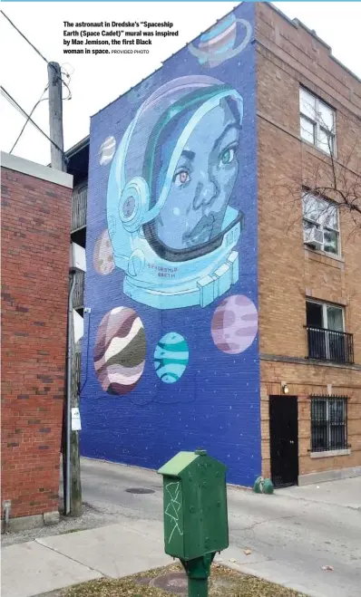  ?? PROVIDED PHOTO ?? The astronaut in Dredske’s “Spaceship Earth (Space Cadet)” mural was inspired by Mae Jemison, the first Black woman in space.