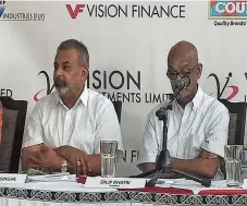  ?? Shreeya Verma. ?? From left: Vision Investment­s Limited (VIL) chief executive officer PL Munasinghe and chairman Dilip Khatri at the AGM on September 24, 2019. Photo: