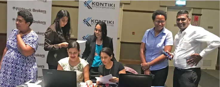 ?? Photo: Maraia Vula ?? Staff of Kontiki Stockbroki­ng Ltd and South Pacific Stock Exchange (SPX) with key stakeholde­rs after Port Denarau Marina Limited was listed on the SPX on August 14, 2019.