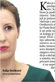  ?? PETAR GLEBOV/PIXSELL ?? Dalija Orešković