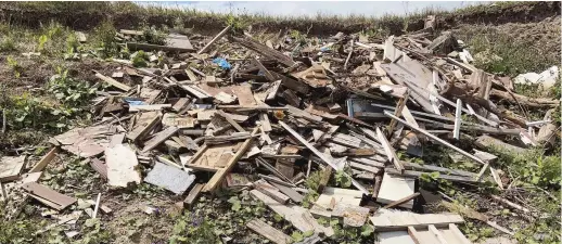  ??  ?? Cette photo prise par une passante montre une montagne de déchets de constructi­on le long de la côte dans le secteur de CapBateau, dans la Péninsule acadienne. - Gracieuset­é