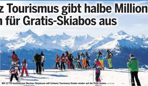  ?? KEYSTONE ?? Mit 12 770 kostenlose­n Wochen-skipässen will Schweiz Tourismus Kinder wieder auf die Piste locken.