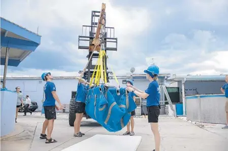  ?? SEAWORLD ORLANDO PHOTOS ?? SeaWorld’s rescue team helps transport a sick manatee. “This is an unpreceden­ted year,” said Lorri Braso, supervisor of animal rescue operations.