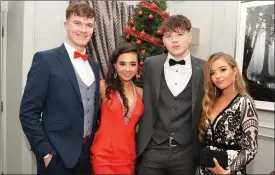  ??  ?? Happy debutantes taken at Gaelcholai­ste Chairrai Debs dinner dance at Ballyroe Heights Hotel on Saturday night, from left Cathal McLoughlin, Tralee, Kay Barry, Tralee, Conor O’Brien, Annascaul, and Eabha Murphy, Tralee. Photo: John Cleary