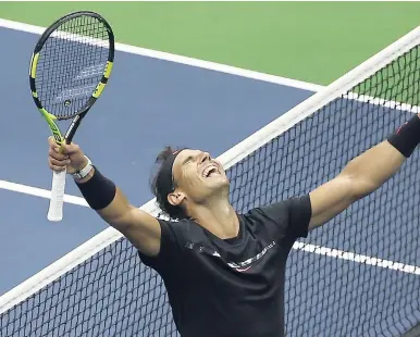  ?? AP ?? Rafael Nadal of Spain reacts after beating Kevin Anderson of South Africa, to win the men’s singles final of the US Open tennis tournament in Flushing Meadows, New York, yesterday.