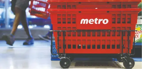  ?? COLE BURSTON / BLOOMBERG FILES ?? Montreal-based Metro reported fiscal first-quarter net earnings advanced 12 per cent to $191.2 million, or 76 cents per diluted share.