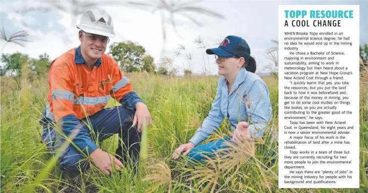  ??  ?? SUSTAINABI­LITY: Senior environmen­tal adviser Brooke Topp and community liaison officer Rebecca Meacham inspect rehabilita­tion progress at the New Acland mine, north-west of Toowoomba in Queensland.