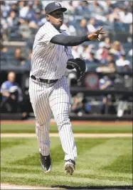  ?? Seth Wenig / Associated Press ?? Luis Severino throws out a runner at first base during the third inning against Toronto on Sunday in New York. The Yankees won 5-1.