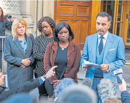  ?? Picture: Steven Brown. ?? The family’s solicitor Aamer Anwar addresses the press with Kadi Johnson.