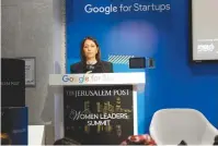  ?? (Marc Israel Sellem/The Jerusalem Post) ?? MINISTER GILA Gamliel speaks at the Women Leaders Summit on Wednesday.