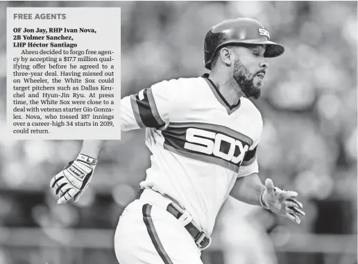  ?? DANIEL BARTEL/USA TODAY SPORTS ?? White Sox first baseman Jose Abreu hit .284 last season while bashing 33 home runs and accumulati­ng 123 RBI.