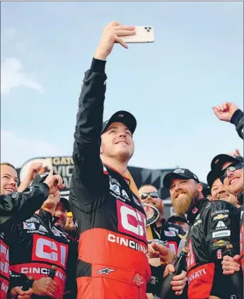  ?? Christina House Los Angeles Times ?? ALEX BOWMAN captured the NASCAR Auto Club 400 in Fontana over defending champion Kyle Busch. Bowman, who started third, led 110 of the race’s 200 laps, including the final 35.