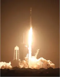  ?? — AFP photo ?? A SpaceX Falcon 9 rocket lifts off from launch pad LC-39A at the Kennedy Space Center with the Intuitive Machines’ Nova-C moon lander mission, in Cape Canaveral, Florida.