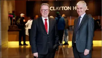  ??  ?? Pat McCann, outgoing CEO, Dalata Hotel Group, and Dermot Crowley, deputy CEO.