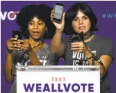  ?? Ethan Miller / Getty Images ?? Actresses Kelly McCreary (left) and Lana Parrilla appear at a When We All Vote rally in Las Vegas featuring Michelle Obama on Sept. 23.