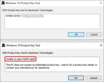  ??  ?? Bei vorinstall­iertem Windows liest das Windows 10 OEM Product Key Tool den Lizenzschl­üssel aus dem Bios/ Uefi aus (oben), bei Vollversio­nen helfen andere Tools weiter.