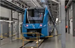  ?? PAUL STEPHEN. ?? Alstom’s prototype two-car Coradia iLint 654601 waits to depart on a test run for journalist­s on the test track at Alstom’s Salzgitter plant on November 10.