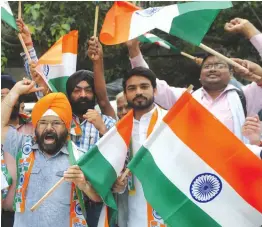  ?? — BIPLAB BANERJEE ?? National Akali Dal activists protest against terrorism, corruption and other issues in New Delhi on Tuesday.
