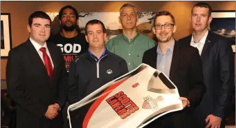  ??  ?? At the launch of St. Paul’s Basketball Club Scotts Lakers national league campaign in Scotts Hotel, Killarney on Friday were from left, Brendan Griffin, Minister of State at the Department of Transport, Antuan Bootle, Scotts Hotel MD Maurice...