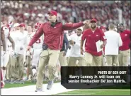  ?? PHOTO BY BEN GOFF ?? Barry Lunney Jr. will lean on senior linebacker De’Jon Harris.