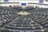  ?? The Associated Press ?? ADDRESSING CONCERNS: European Commission President Jean-Claude Juncker, center, delivers his State of Union speech at the European Parliament in Strasbourg, eastern France, on Wednesday.