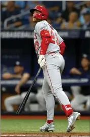  ?? MIKE EHRMANN — GETTY IMAGES/TNS ?? The Angels' Brandon Drury watches his three-run home run in the second inning during Wednesday's win over Tampa Bay.