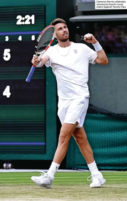  ?? ?? Cameron Norrie celebrates winning his fourth-round match against Tommy Paul