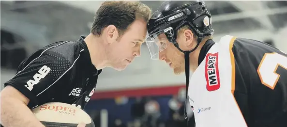  ?? ?? Dancing on Ice 2007 winner Kyran Bracken and former Phantoms enforcer James Morgan prepare to face off