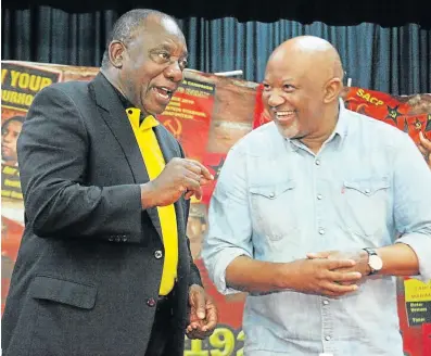  ?? Picture: BRIAN WITBOOI ?? ALL SMILES: ANC deputy president Cyril Ramaphosa, left, shares a light moment with former deputy finance minister Mcebisi Jonas at the Chris Hani memorial lecture in Kwanobuhle, Uitenhage, yesterday
