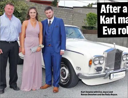  ??  ?? Karl Swaine with Eva Joyce and Ronan Donohoe and the Rolls Royce.