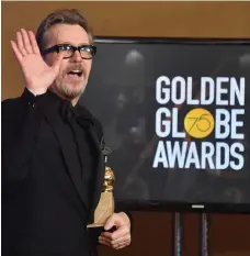  ??  ?? Gary Oldman won his first Golden Globe on Sunday, for best actor, for his portrayal of Winston Churchill
