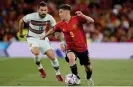  ?? ?? Gavi in action for Spain against Portugal in Seville this month. Photograph: Soccrates Images/Getty Images