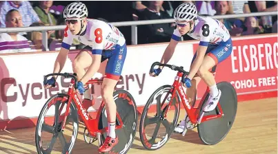  ?? Picture: James McCauley. ?? Mark Stewart and partner Ollie Wood in action at the Lee Valley Velodrome.