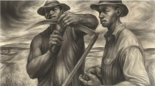  ??  ?? “Harvest Talk” by Charles White, 1953. THE ART INSTITUTE OF CHICAGO; RESTRICTED GIFT OF MR. AND MRS. ROBERT S. HARTMAN; © THE CHARLES WHITE ARCHIVES INC.