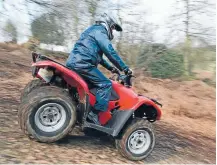  ??  ?? Riding an ATV: It looks like a lot of fun, but these vehicles are not toys and require a whole new set of riding skills, even for those with two-wheel experience. This chap doesn’t have a roll-bar, but Vince Seyb would.