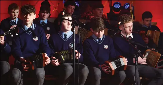  ??  ?? St Brendan’s College Trad group with Liam O’Connor performing at the St Brendan’s Chapel Concert on Thursday.Photo by Michelle Cooper Galvin