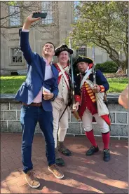  ?? SUBMITTED PHOTO — CC250 COMMISSION ?? County Commission­er Josh Maxwell, left, and reenactors Randall Spackman and Noah Lewis celebrate 250 years of America, in advance.