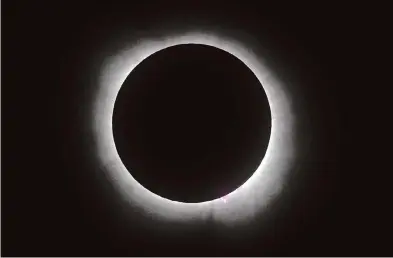  ?? Jon Shapley/Staff photograph­er ?? Solar flares are visible during the total solar eclipse Monday as seen from the Eagle Pass Student Activities Center.